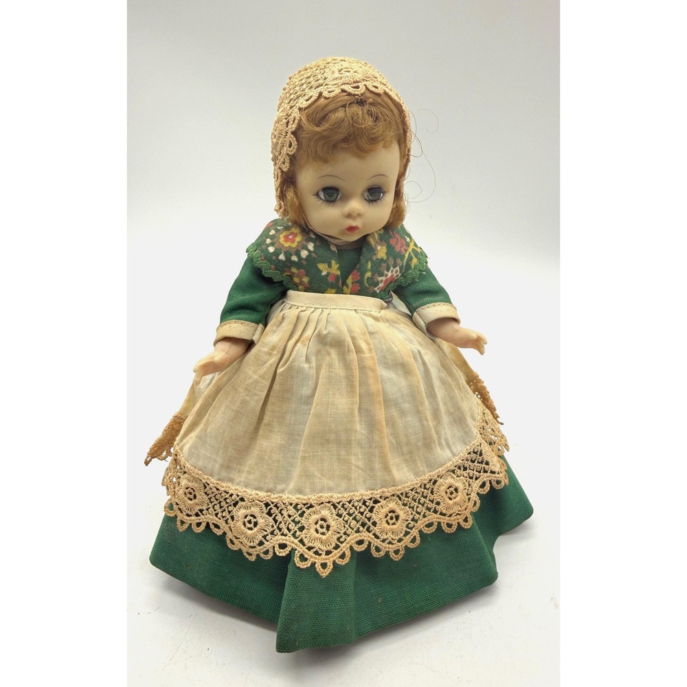 Vintage Madame Alexander Irish Girl Doll Hard‎ Plastic Blue Eyes Green Dress